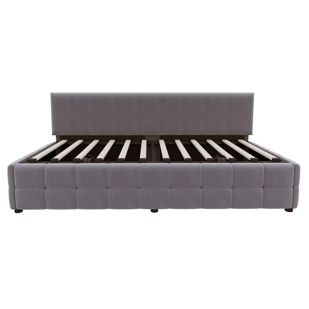 Letto singolo imbottito con contenitore idraulico 90 x 200 cm grigio