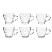MA MAISON CLEAR SET 6 TAZZINE CAFFE' CON MANICO IN VETRO FANTASIA E RILIEVO ASSORTITO