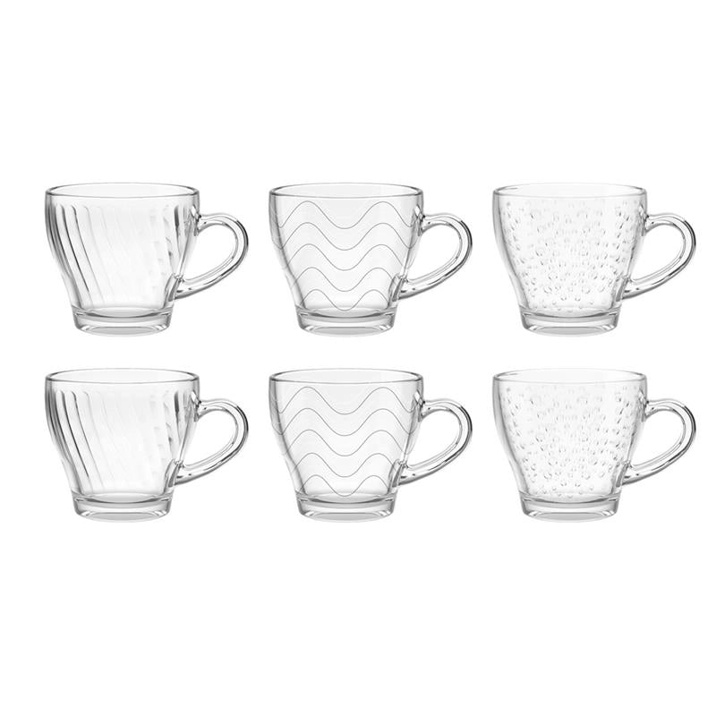 MA MAISON CLEAR SET 6 TAZZINE CAFFE' CON MANICO IN VETRO FANTASIA E RILIEVO ASSORTITO
