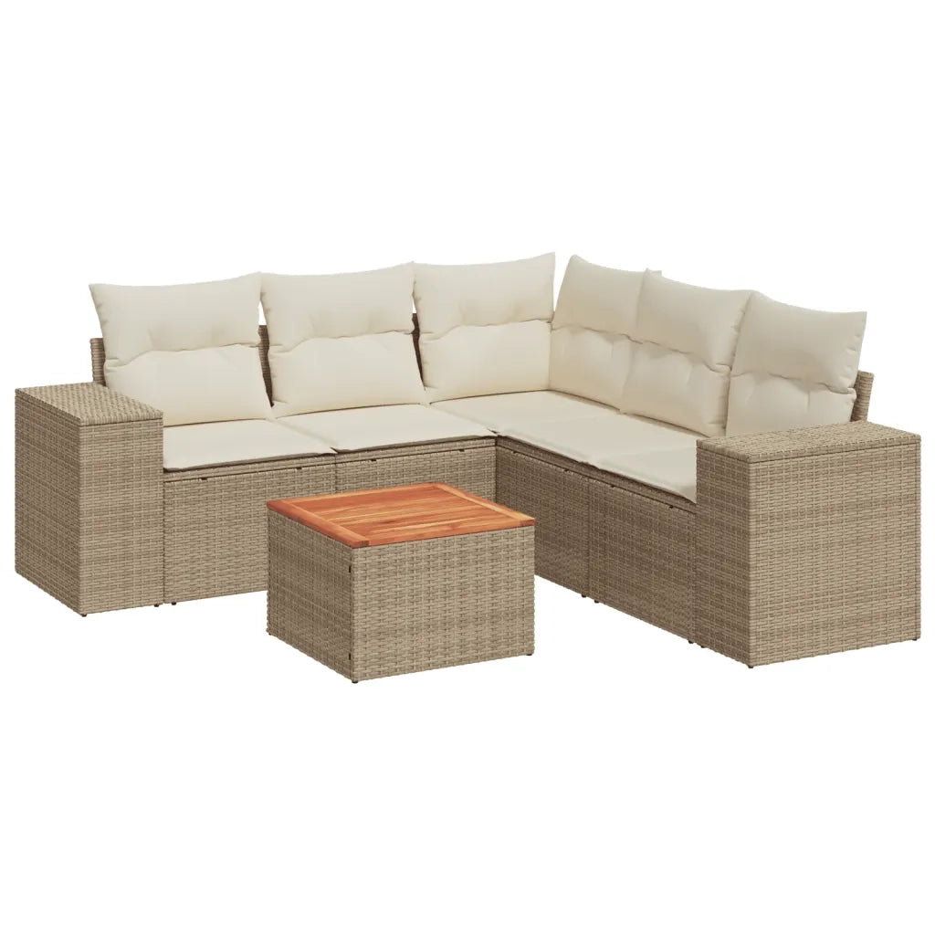 Set Divano da Giardino 6 pz con Cuscini Beige in Polyrattancod mxl 113575