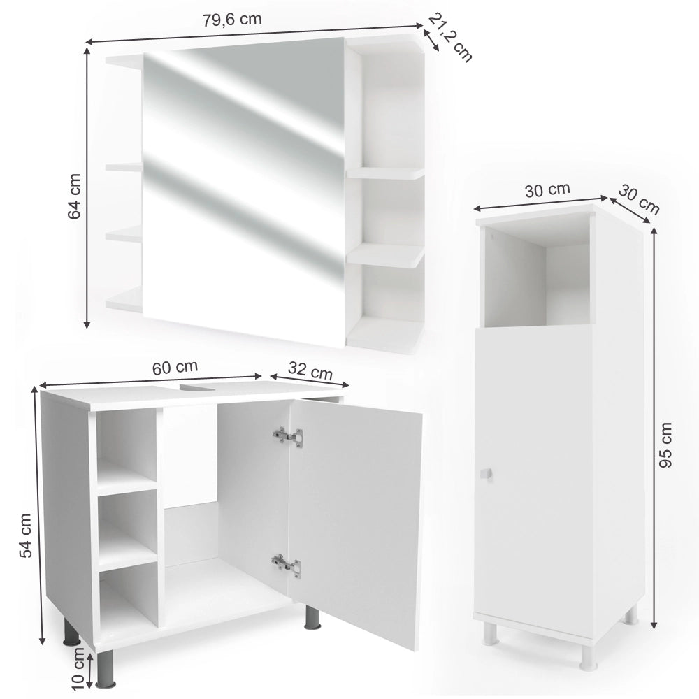 Vicco Set mobili bagno Bianco 3 parti, con mobile midi