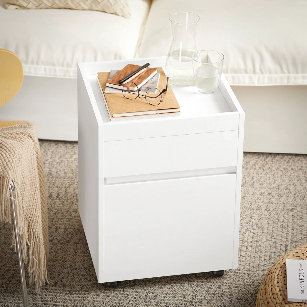 Carrello da ufficio Armadi archivio traslabili Tavolino stampante Comodino con ruote bianco 40x40x54cm FBT121-W