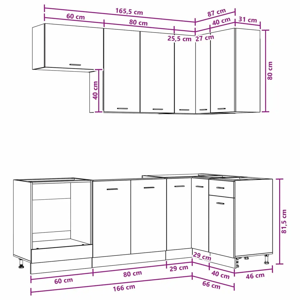 Unità Cucina LYON 8 pz Bianco Legno ingegnerizzato 3438431