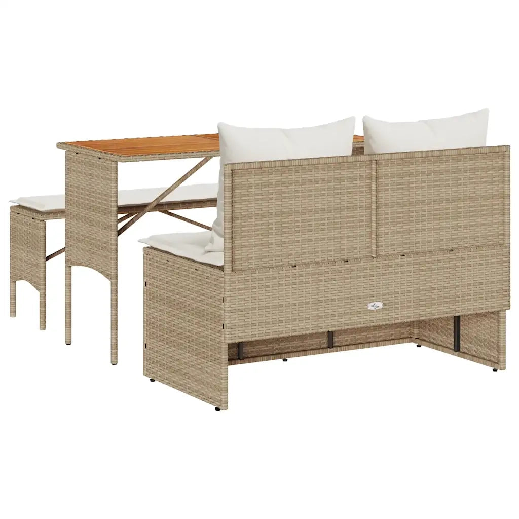 Set da Pranzo da Giardino 3 pz | Set Salotto da Giardino con Cuscini Beige in Polyrattan