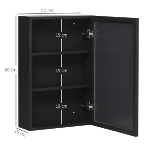 Mobile bagno pensile con specchio nero 40x15x60 cm a 3 ripiani