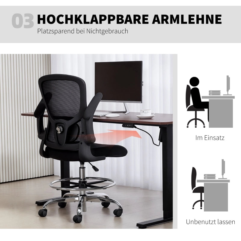 Sedia da disegno con supporto lombare, regolabile in altezza, girevole, per ufficio domestico, studio, progetti artistici, nera
