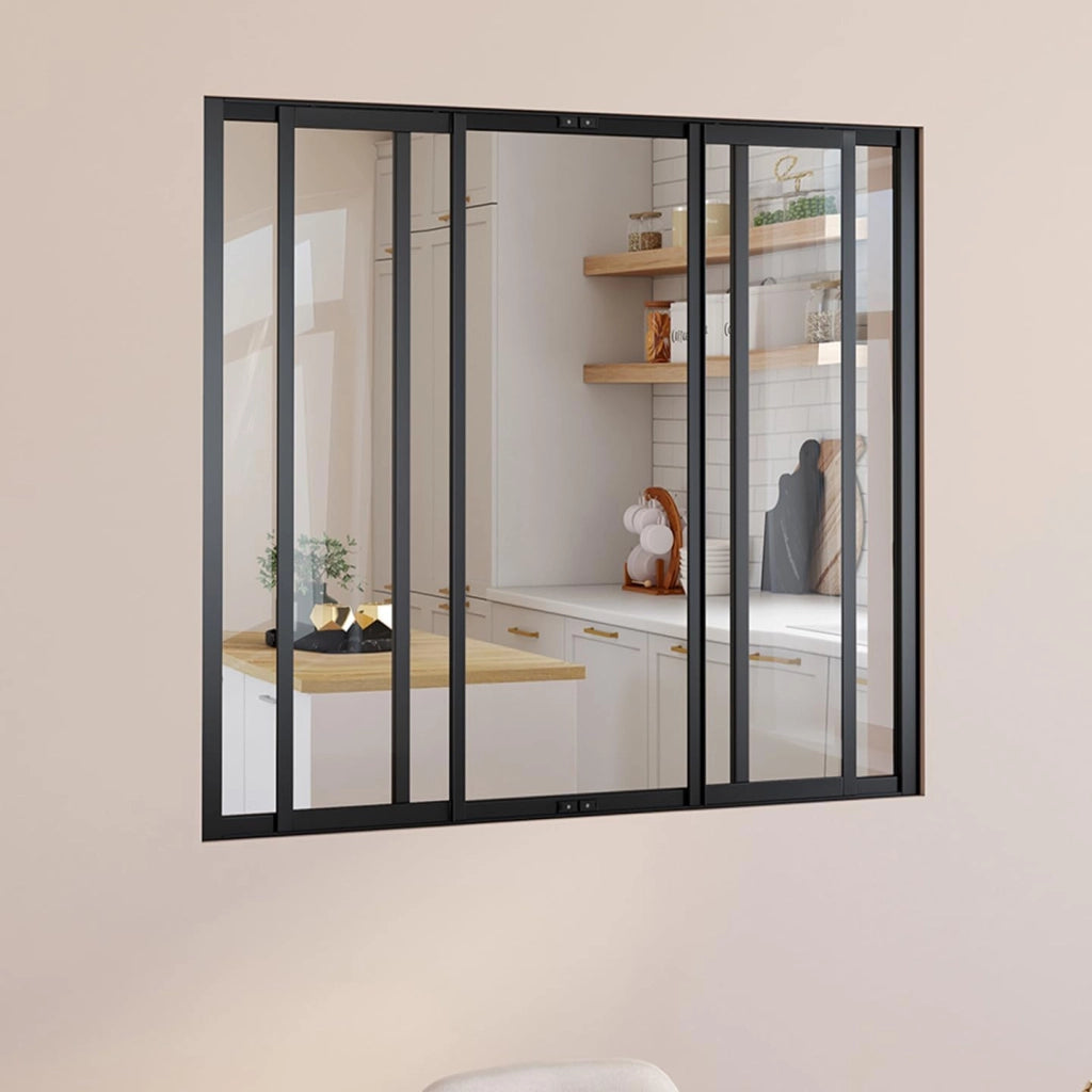 IDMarket - Tetto in Vetro dell'officina Scorrevole a 4 Pannelli L. 120 x H.108 cm in Metallo Nero e Vetro temperato