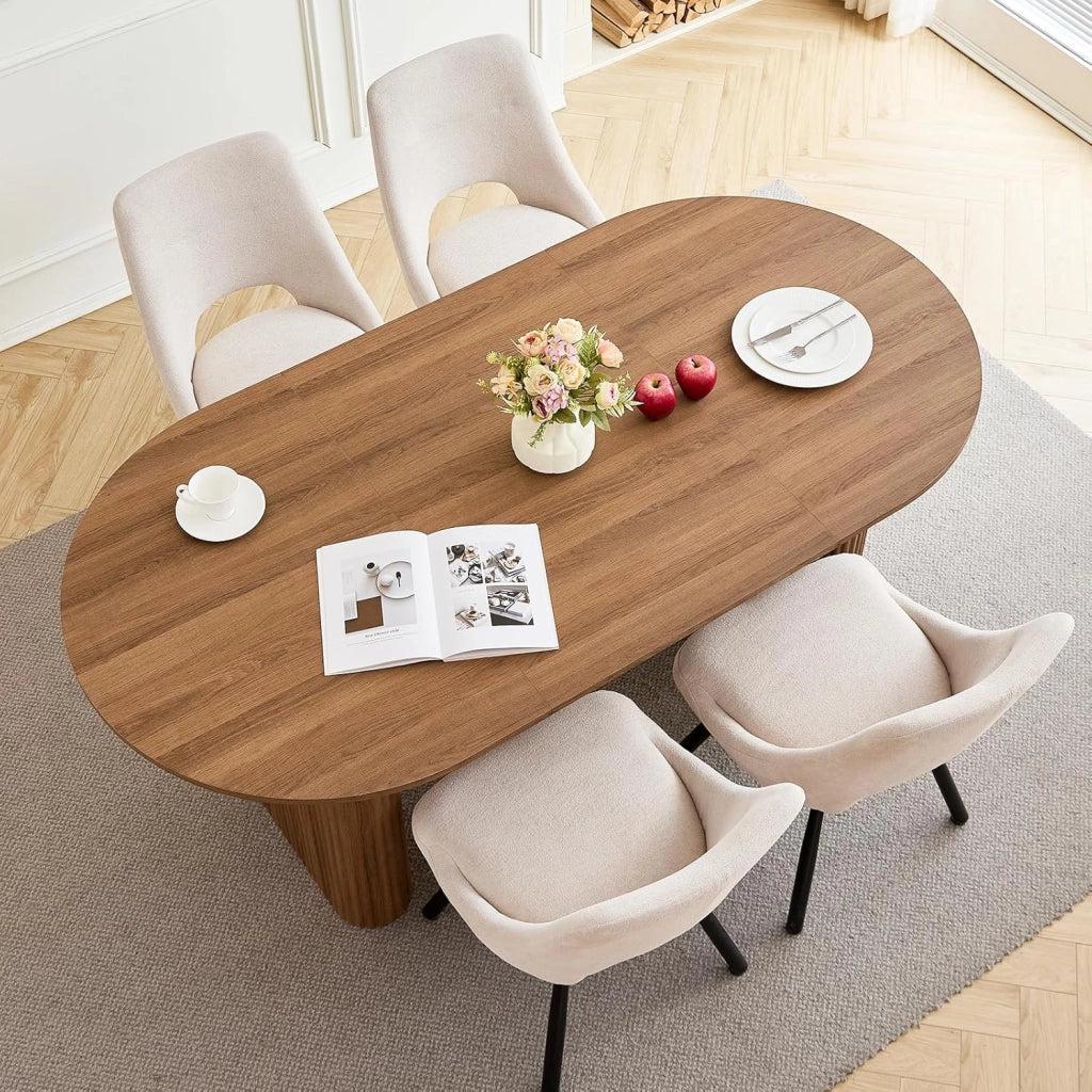 GrandCA HOME Tavolo da Pranzo Ovale in Legno, Tavolo da Cucina Moderno da 180 CM, Ampia Scrivania in MDF per 6-8 Persone (Marrone Scuro)