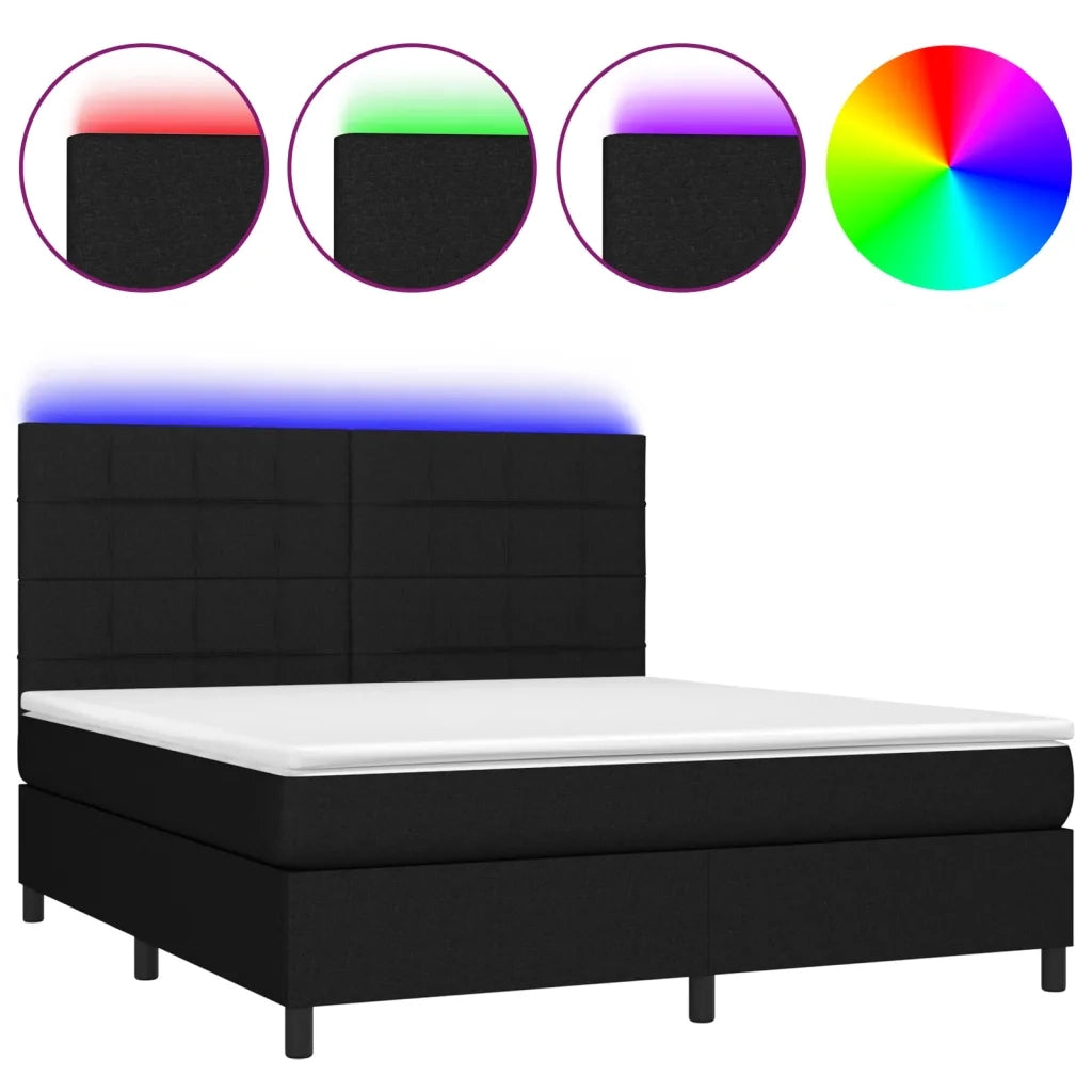 Letto a Molle con Materasso e LED Nero 180x200cm in Tessuto 3134895