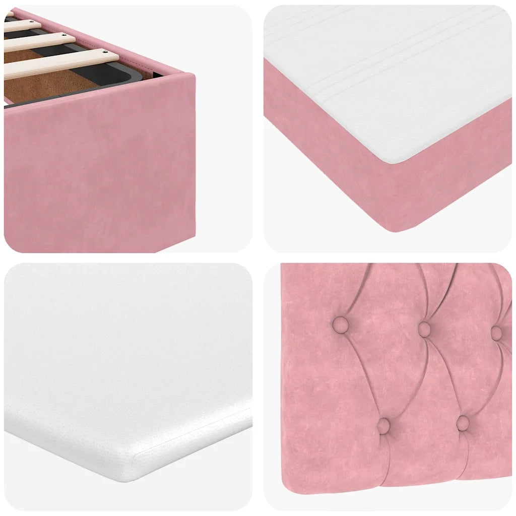 Struttura Letto Pouf con Materasso Rosa 100x200 cm Velluto 3311830