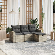 Set Divano da Giardino 4pz con Cuscini Grigio Chiaro Polyrattan