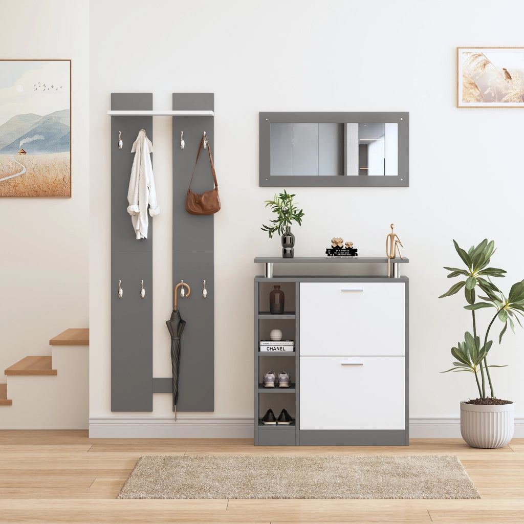 Set Guardaroba Ingresso da Parete 80×25×96;5 cm Grigio Antracite con Specchio; Scarpiera e Pannelli Appendiabiti