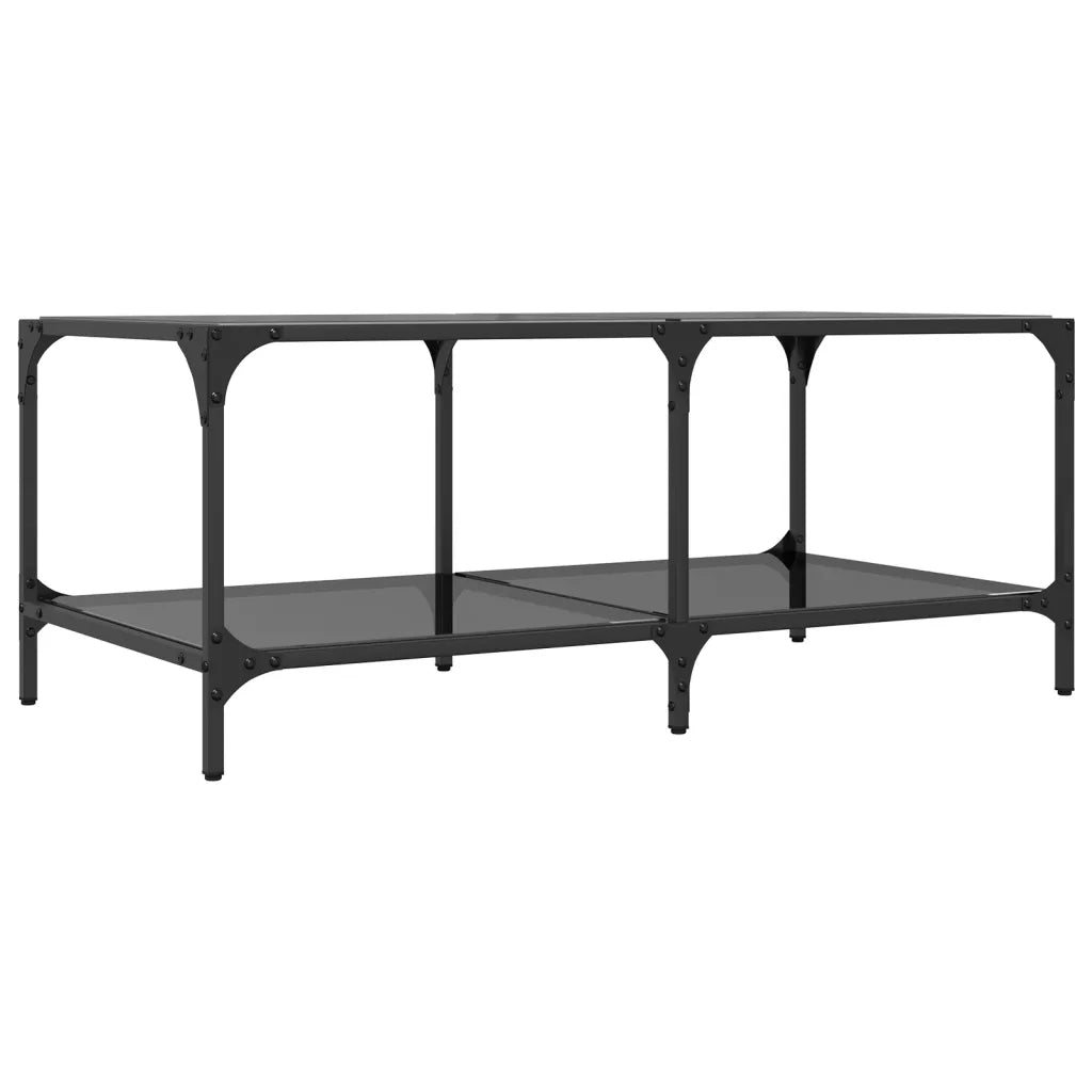 Tavolino da salotto | Tavolino da caff¨¨ | Tavolino da Soggiorno con Piano in Vetro Nero 98,5x50x40 cm Acciaio