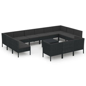 Set Divani da Giardino 14 pz con Cuscini in Polyrattan Nero 3094629