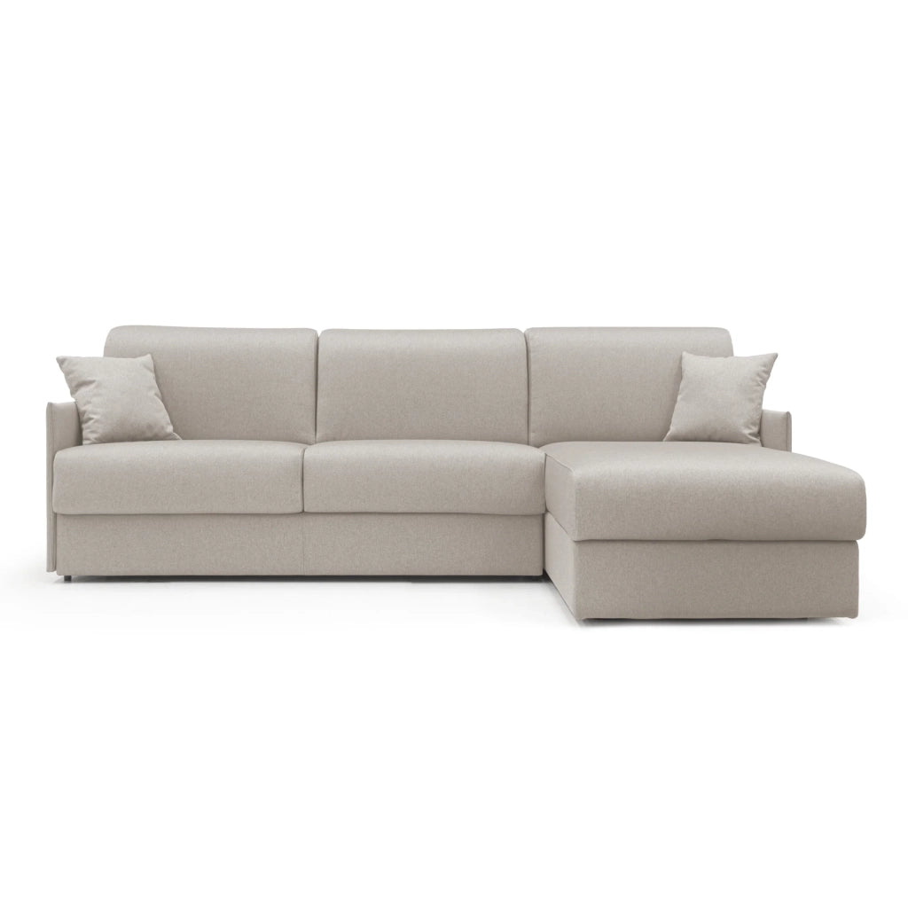 Evans Divano letto angolare con penisola in morbido tessuto impermeabile T13 252 cm Sinistro (mat. 140x197)  panna