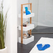 Organizzatore per la bagno con 3 cassetti in bambù e legno - Dimensioni: 76 x 30 x 185 cm bianco/natura