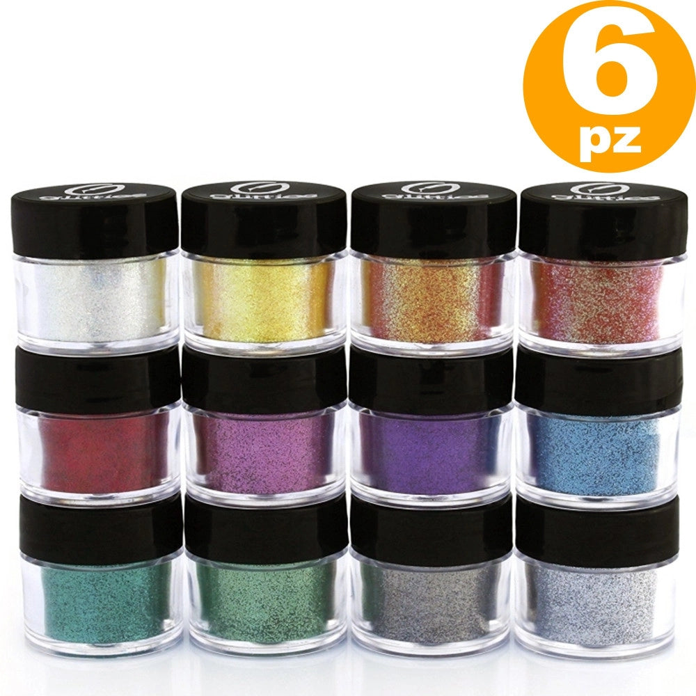 Trade Shop - Set 6 Barattoli Porporina Glitter Nail Art Grana Fine Brillantini Decorazioni -