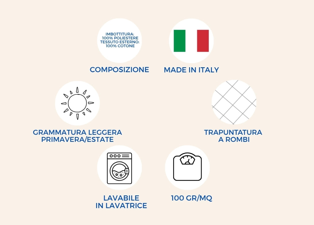 Trapuntino Piumino Estivo Primaverile 100gr/mq Leggero Disegno Sambuco - Singolo - Perla