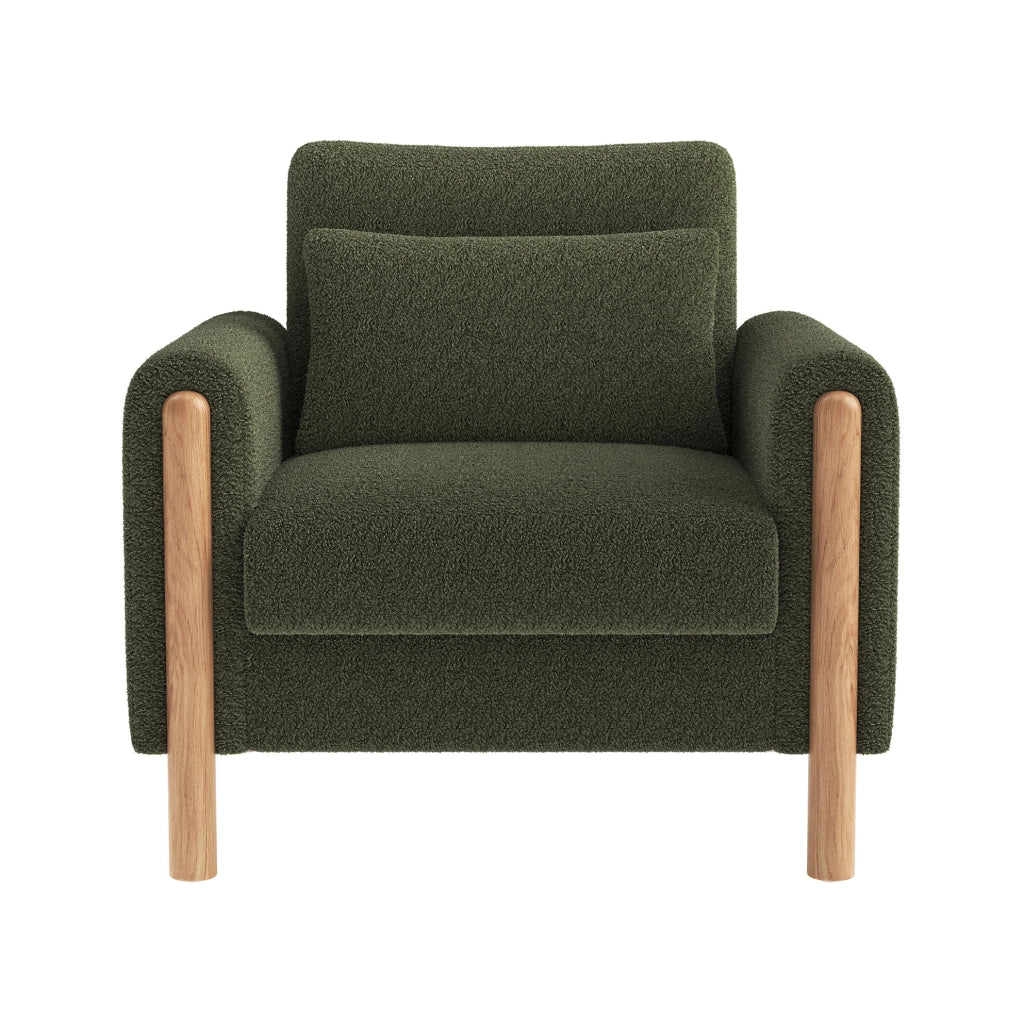 Poltrona lounge in tessuto teddy verde con cuscino 87x83x88,5 cm