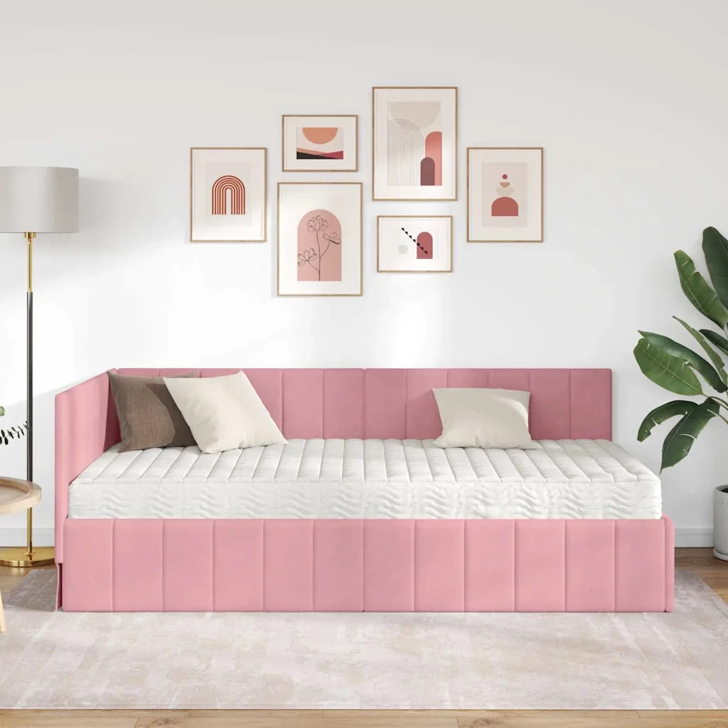 vidaXL Cornice del letto ad angolo Rosa 90 x 190 cm Velluto