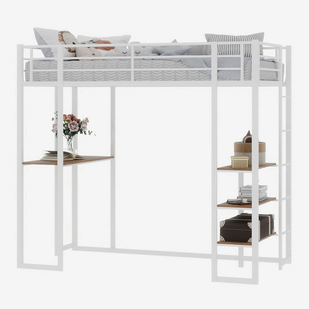 Letto a soppalco con scrivania ¨C Minimal ¨C metallo nero con scala e ringhiera