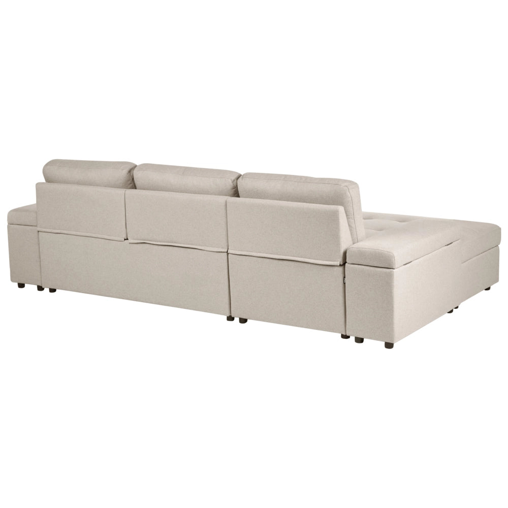 Divano letto angolare in finto lino per mancini con contenitore Cuscini in poliestere Schienale beige lato destro