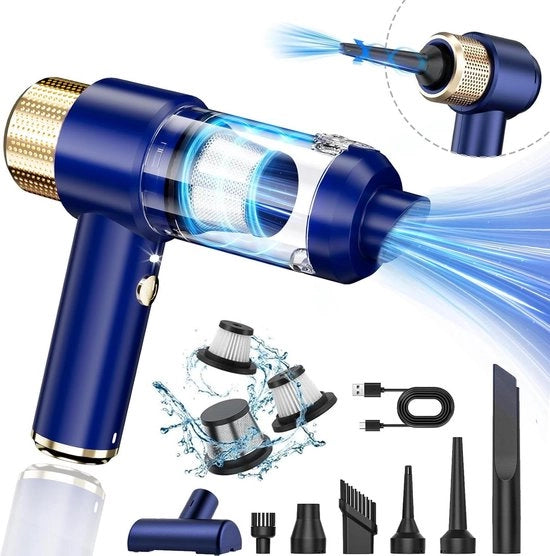 Aspiratore di polvere a batteria 13000 Pa - Portatile e ricaricabile - Con luce LED - Senza fili - Accessori per casa, auto, cucina e peli di animali