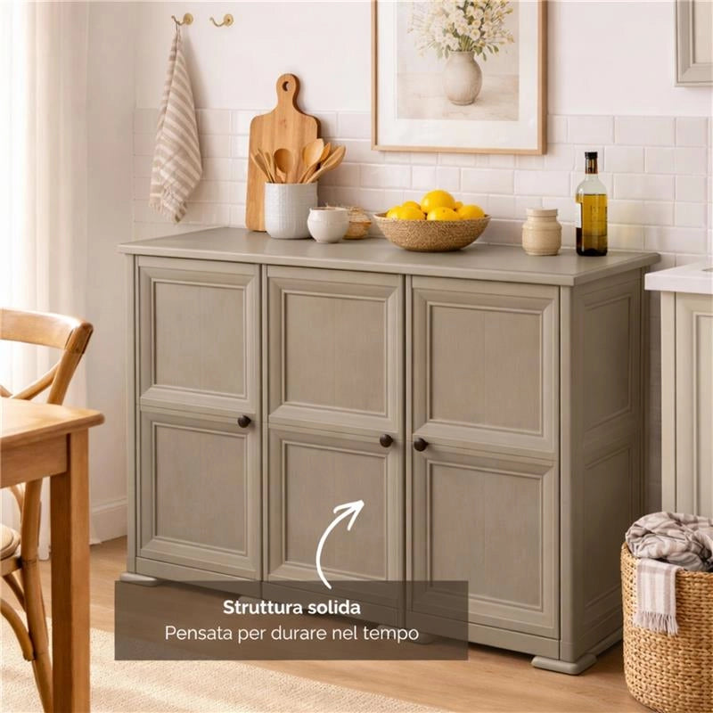 ARMADIO 3 ANTE TALPA 118X43X85,5 CM CON PUNTALI E ANTE EFFETTO LEGNO – MOBILE CONTENITORE SALVASPAZIO PER ZONA GIORNO
