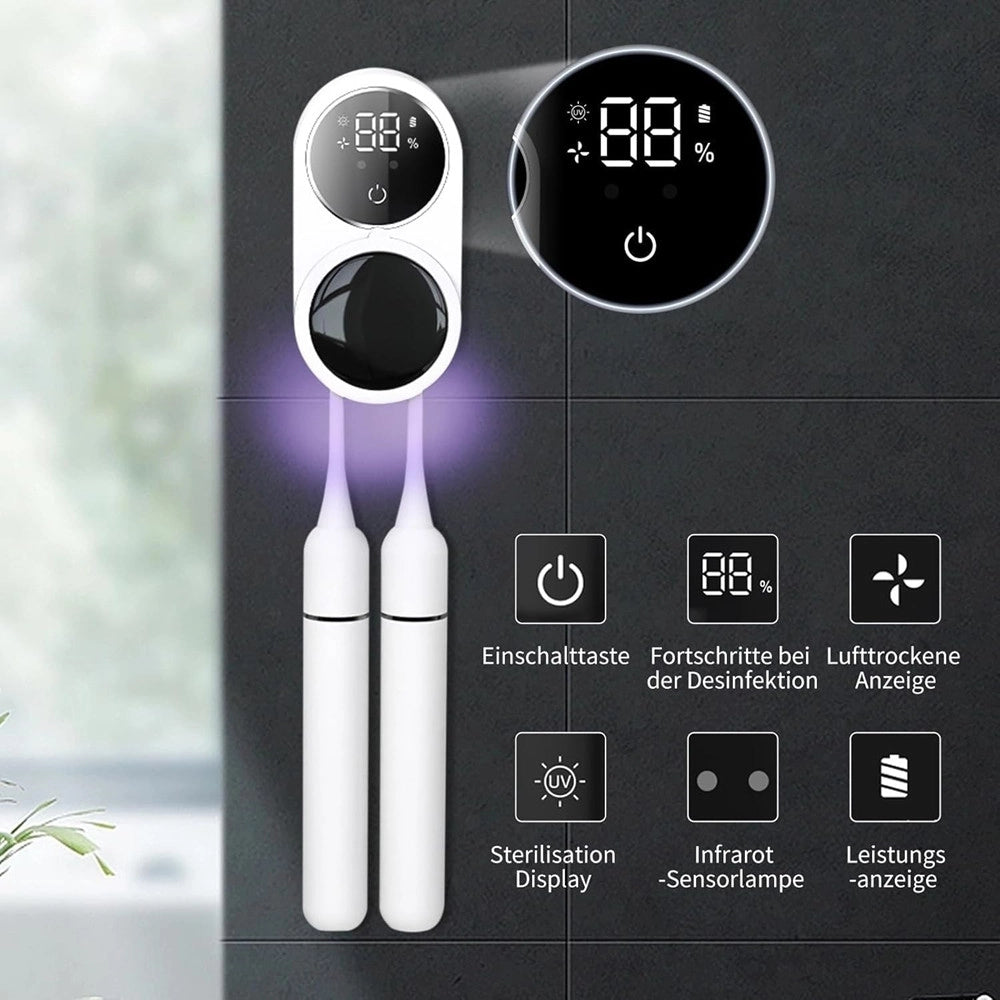 Trade Shop - Porta Spazzolini Uv Sterilizzatore Con Sensore Infrarossi Display Led Usb A Parete -