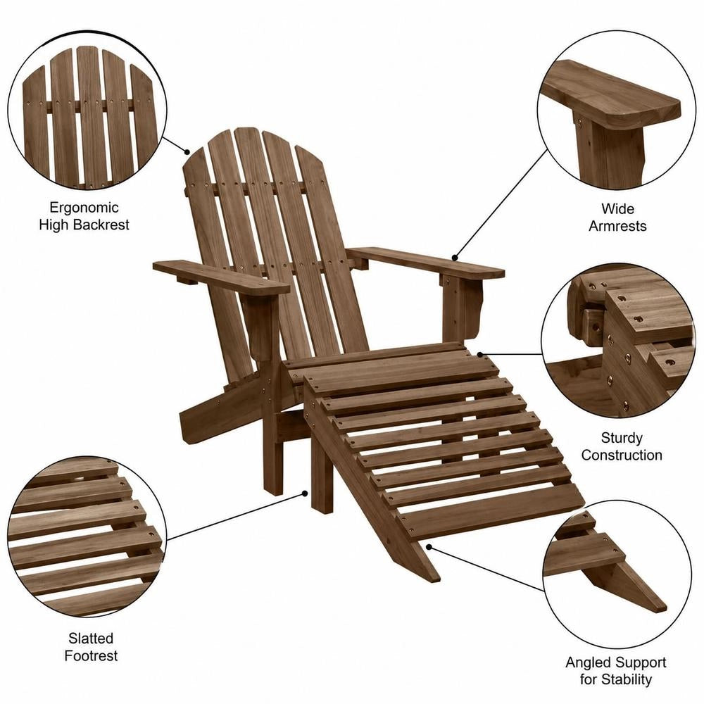 Garden Chair With Footrest, Wood, Brown