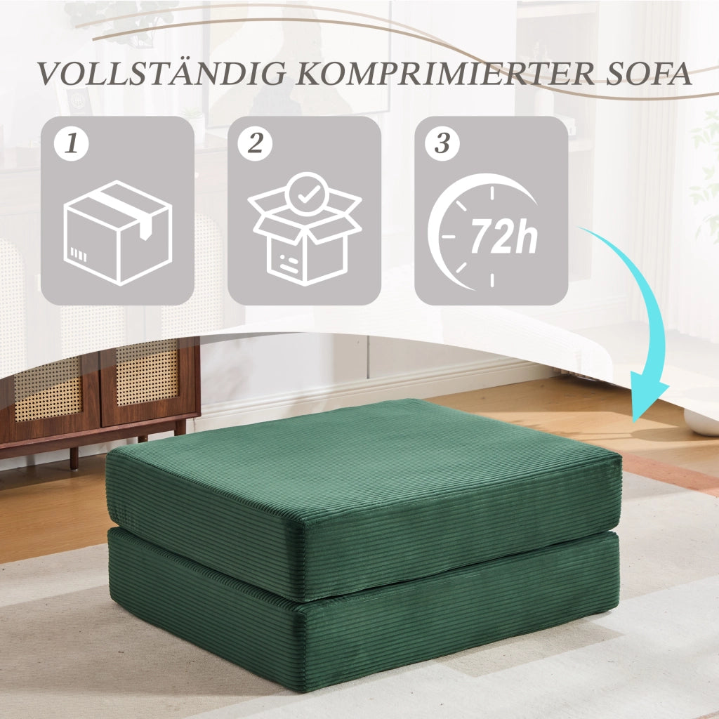 PUFF Letto pieghevole in corduroy verde smeraldo 109x95x43 cm
