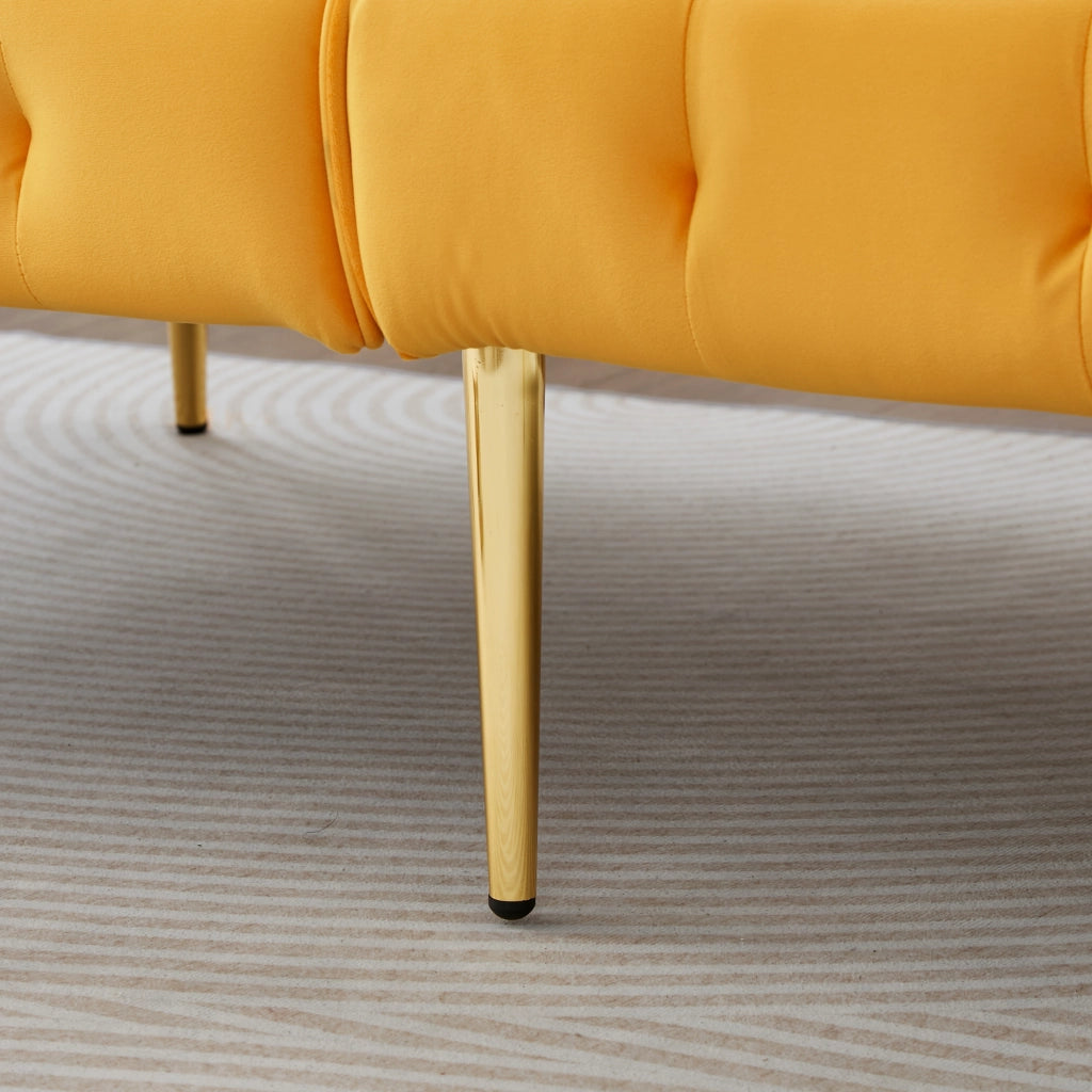 Divano Letto 2 Posti con Schienale e Braccioli Regolabili; in Velluto e Schiuma; Giallo 215 × 81;5 cm