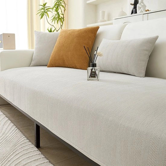 Banco con tessuto a chenille a griglia, sedia da giardino universale per tutte le stagioni, con superficie antiscivolo e resistente alla sporcizia, morbido e delicato per la pelle, comodo e respirante, adatto per la sala da pranzo - gebroken wit, 90*210cm