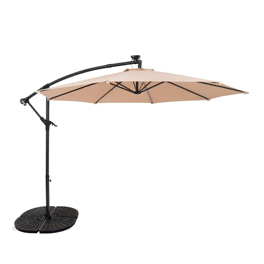 Ombrellone LED Decentrato 3m Beige Banana con Base 4 Pesi 56kg