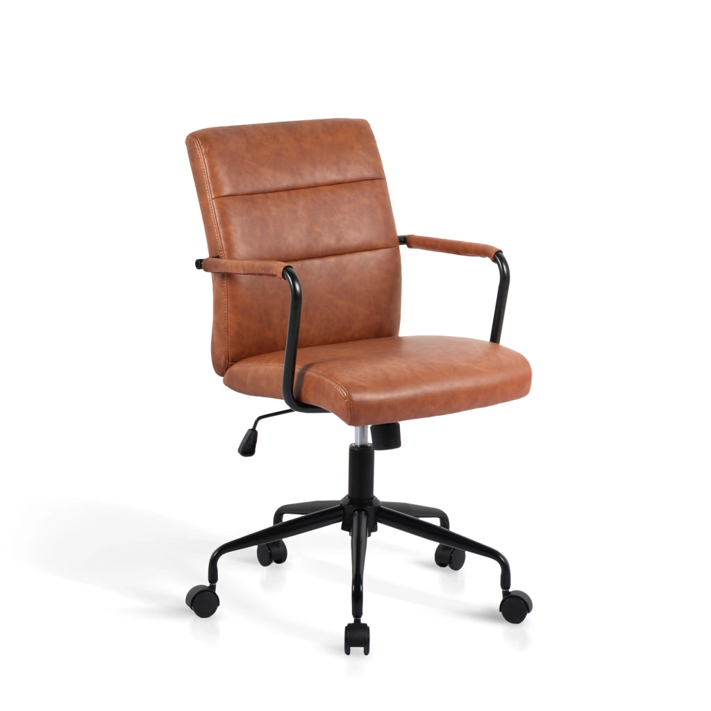 Sedia studio Hispanohogar regolabile in altezza similpelle marrone 99x64x70