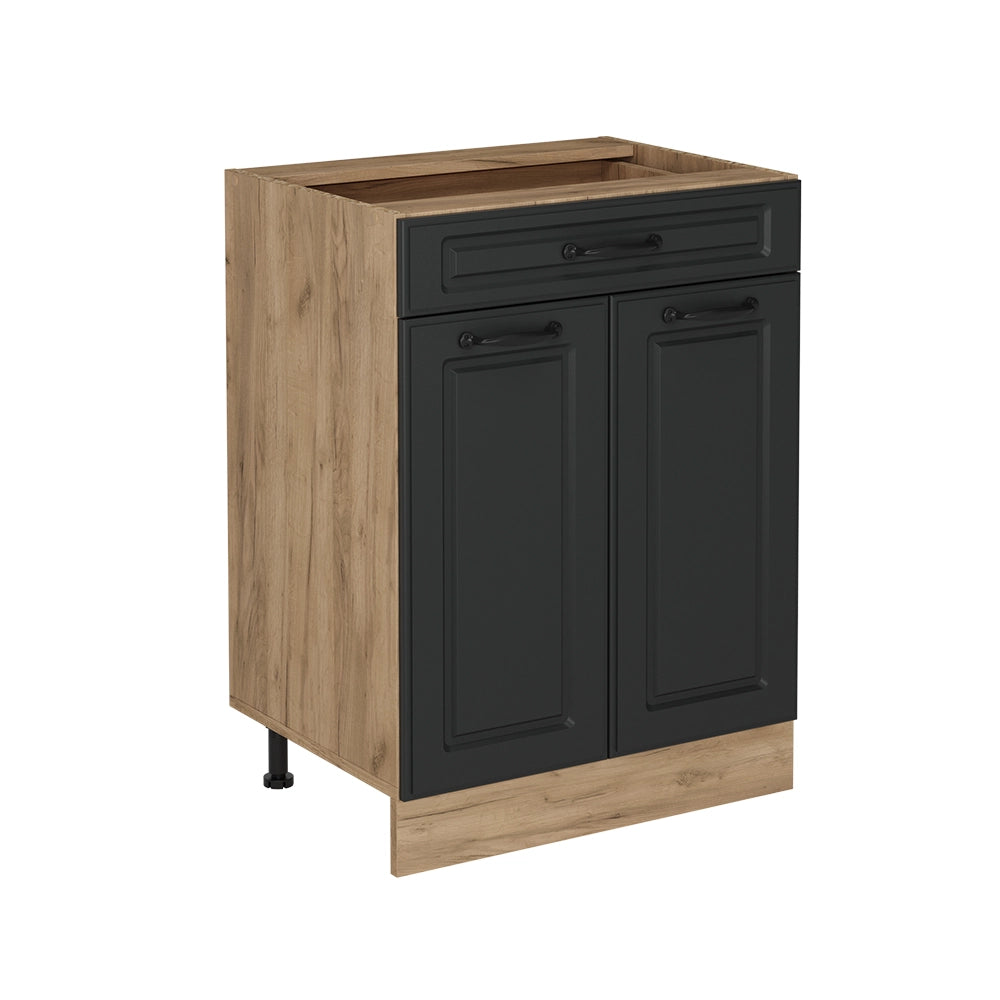 Mobiletto base per cucina R-Line Antracite rustico/Rovere dorato 60 cm con cassetto, senza piano di lavoro Vicco