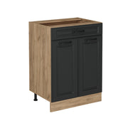 Mobiletto base per cucina R-Line Antracite rustico/Rovere dorato 60 cm con cassetto, senza piano di lavoro Vicco