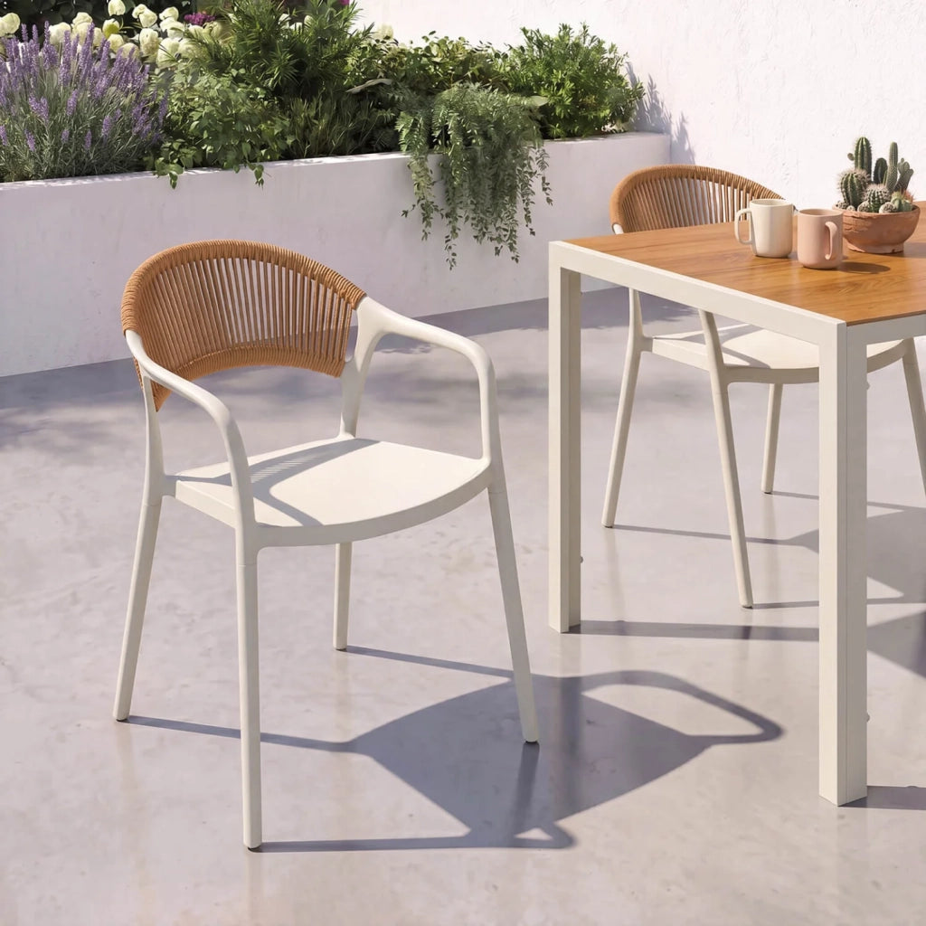 IDMarket - Set di 4 sedie da giardino impilabili ODELIA beige in polipropilene e corda