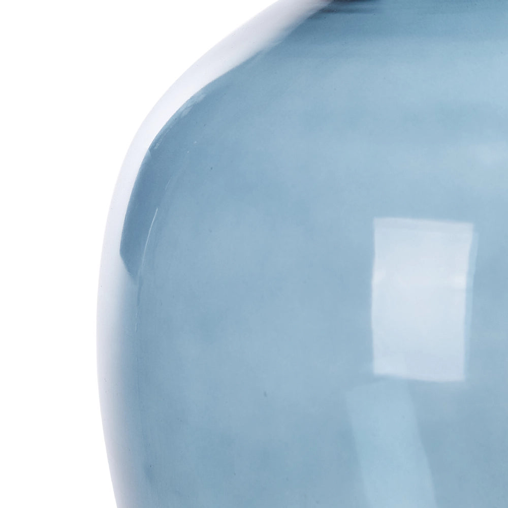 Vaso di fiori in vetro blu 39 cm decorativo fatto a mano rotondo a forma di bocciolo da tavolo decorazione della casa design moderno