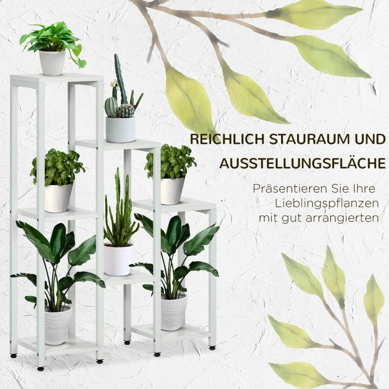 Supporto per fiori, supporto per piante, 7 ripiani, per interni ed esterni, acciaio, bianco, 65 x 23 x 94,5 cm