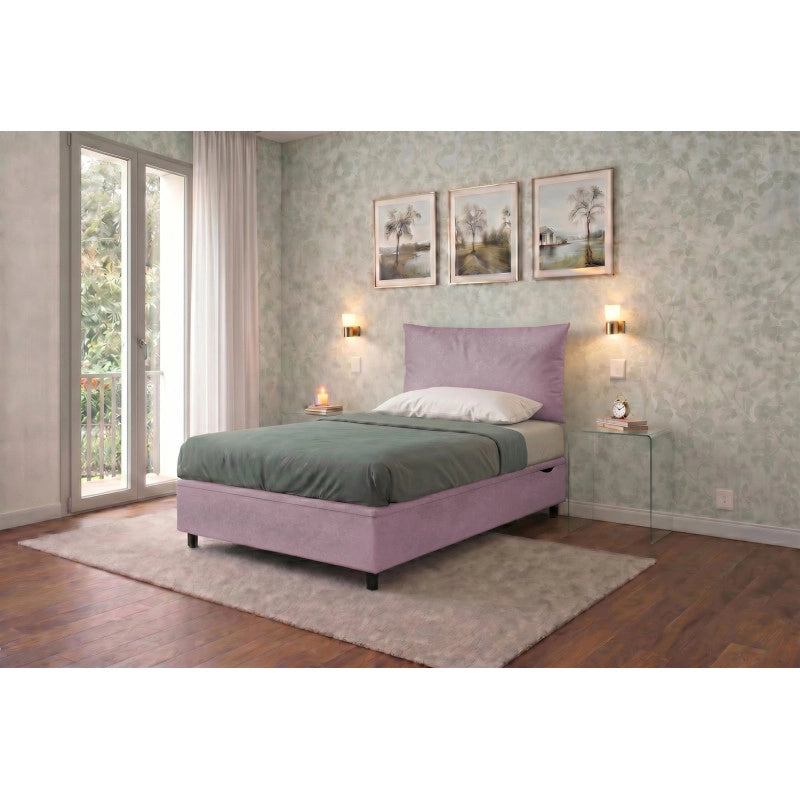 Letto imbottito Singolo 80x200 cm Soft - Contenitore,Glicine,Microfibra