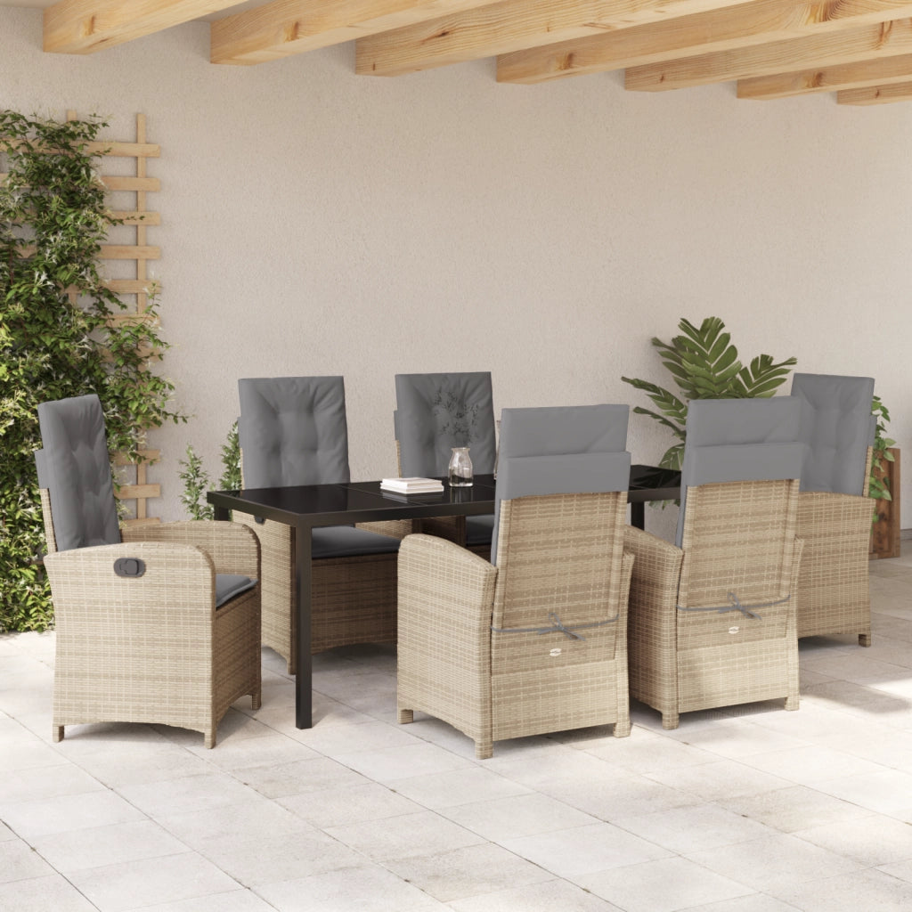 Set di Mobili da Giardino a 7 Pezzi con Cuscini - Rattan Poliestere Beige