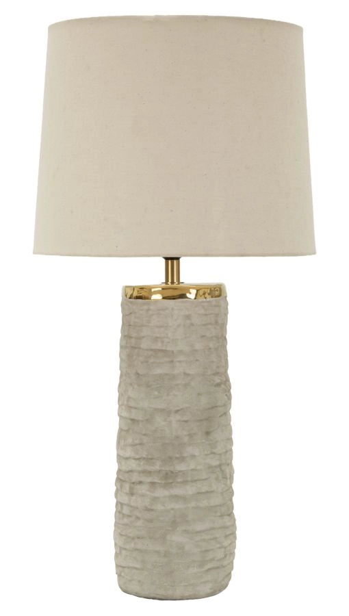 Lampada da Tavolo Lima Ø37x73 cm in Ceramica e Ferro e Tessuto Grigio e Oro
