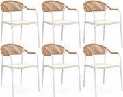 Set di 6 sedie da giardino Madeira in metallo bianco corda e textilene beige e rattan chiaro