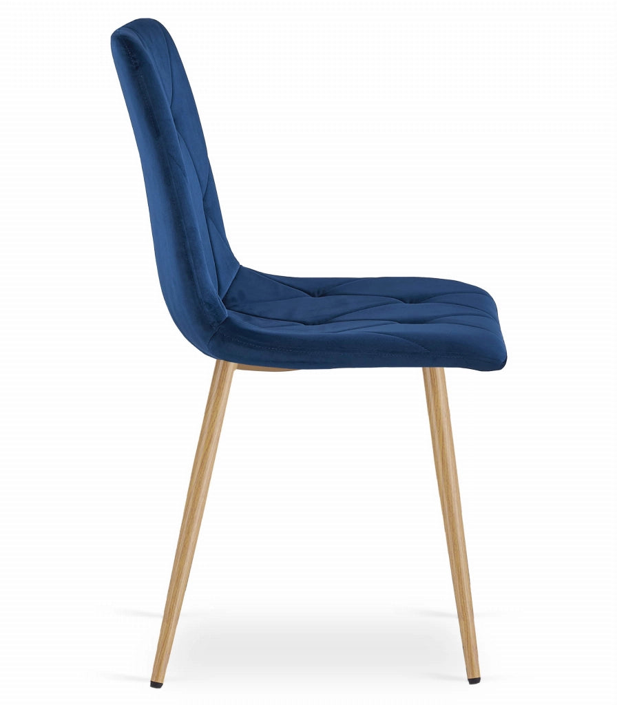 Sedia Valora TYRA in velluto blu navy con gambe color legno x4