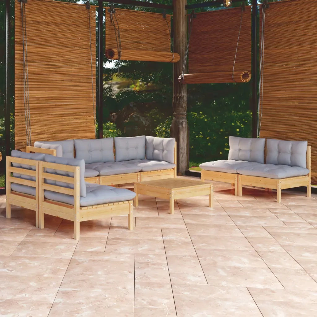 Set Divani da Giardino 8 pz con Cuscini Grigi Massello di Pino cod mxl 42074