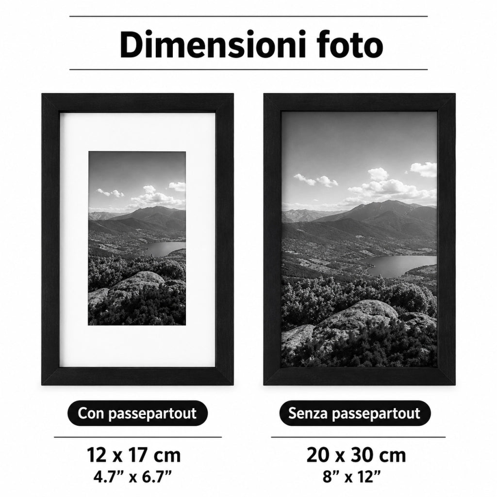 Cornice Portafoto Legno Nero Con Passepartout Disponibile in 10x15, 13x18, 20x30, 30x40 20 x 30 cm