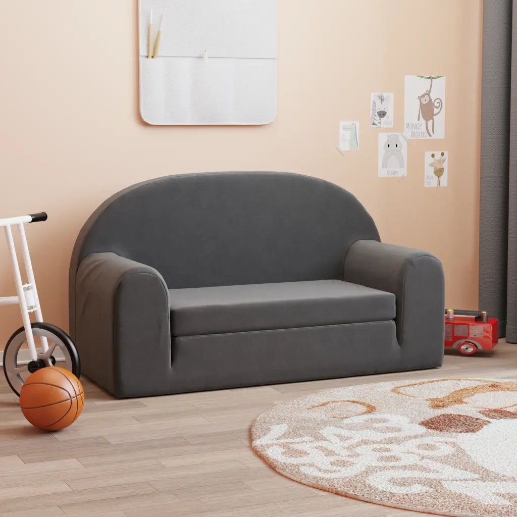 Divano Letto per Bambini a 2 Posti Antracite in Morbido Peluche 357024