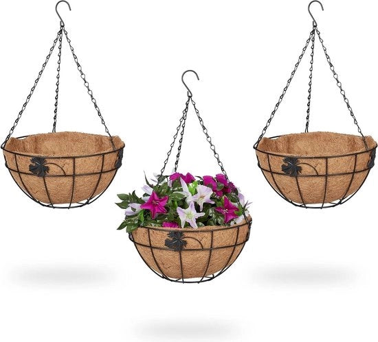 48x31 cm - porta piante per interni ed esterni - telaio in cocco metallo - marrone nero