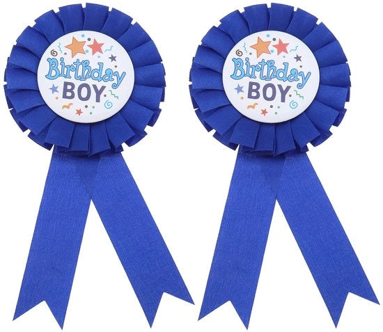 Badge di Compleanno con Fiocco in Lint Blu - Dimensioni 160x75mm - Materiale Sicuro - Rinnovabile